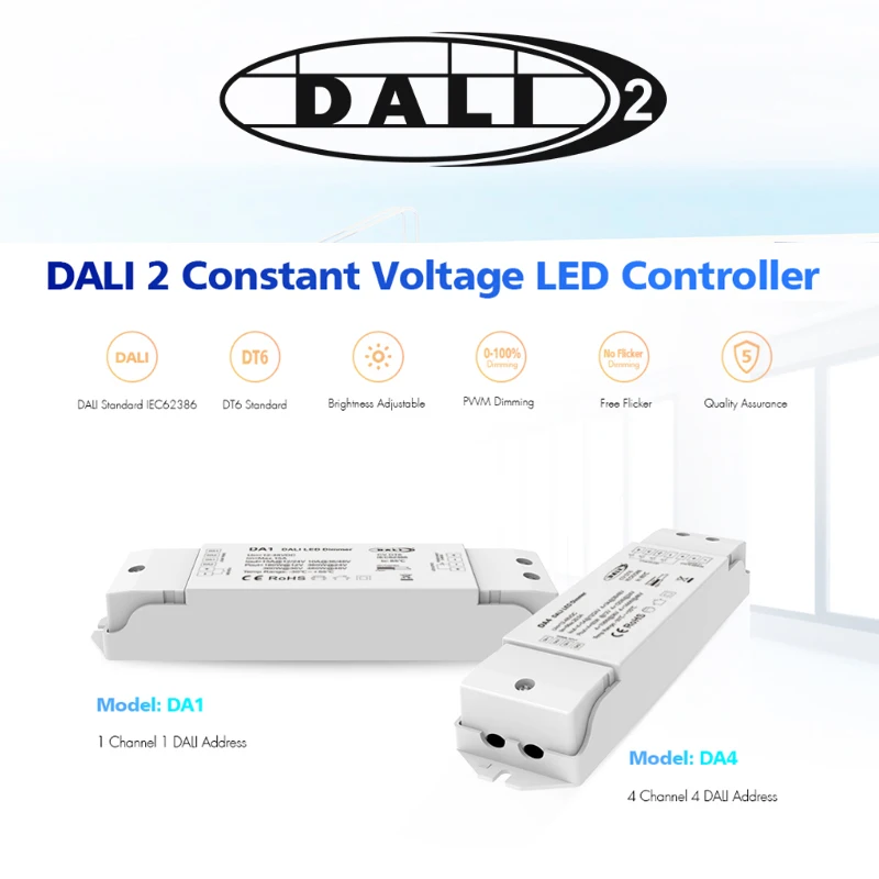 DALI LED Dimmer DC 12V 24V 36V 48V Constant Voltage DALI-2 Certied PWM Digital Dimming For Single Color LED Strip 4 CH Dimmer