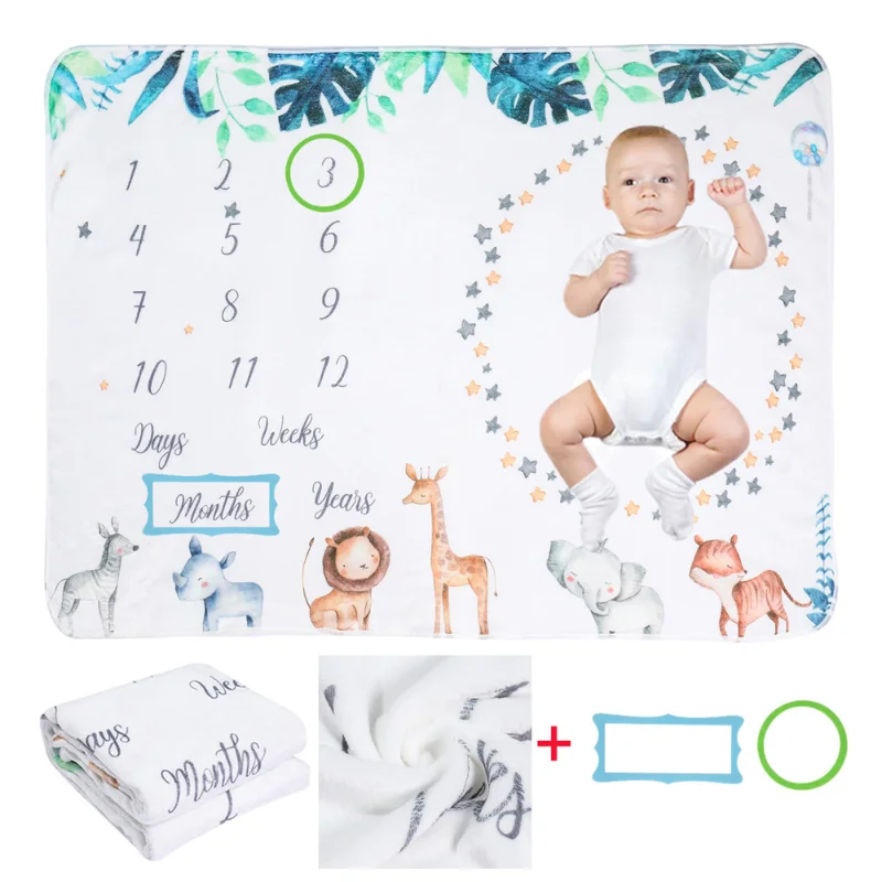 Baby Milestone Flannel Blanket Newborn Photography Blanket Baby Photography Background Cloth Growth Commemorative Blanket