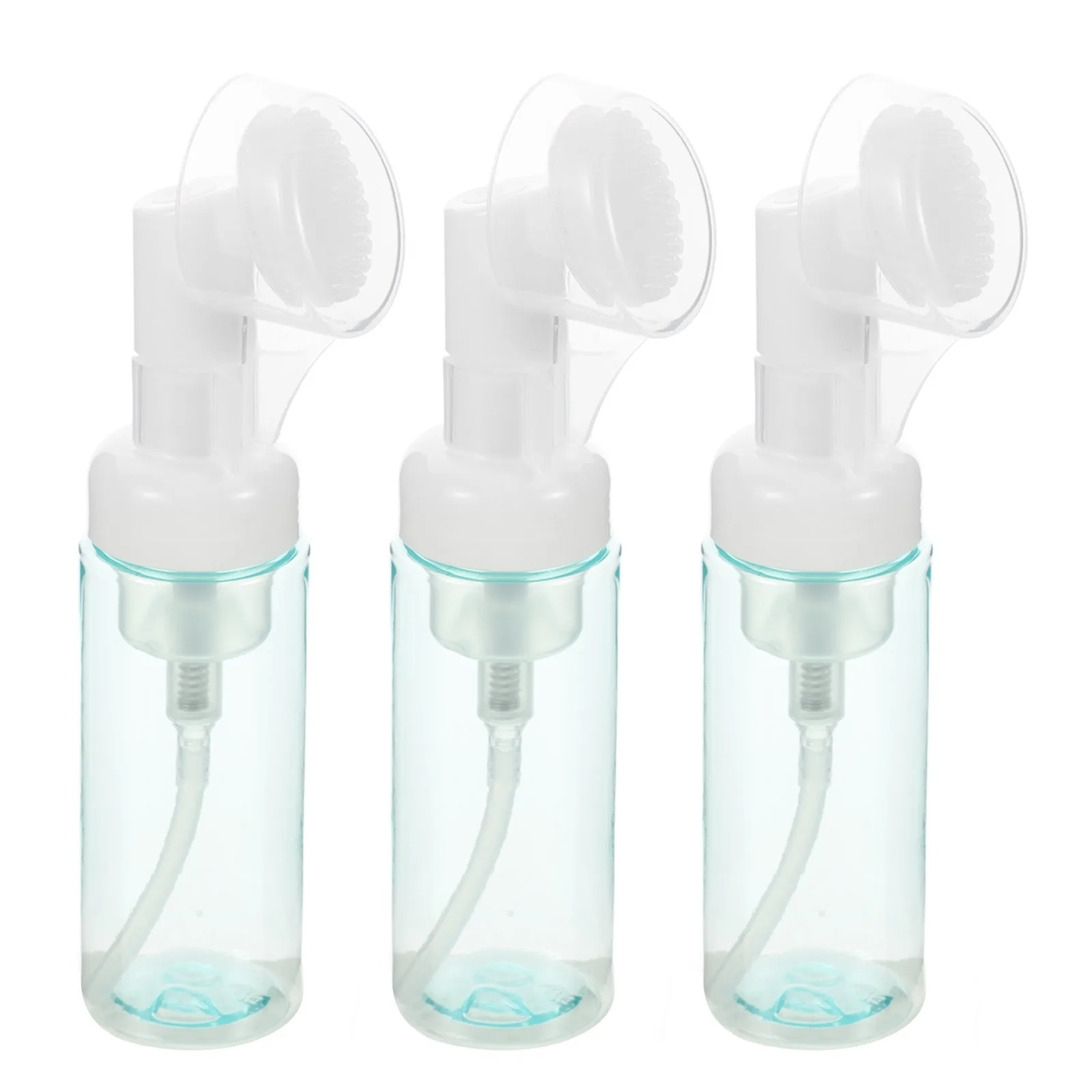 

3pcs 60ml Transparent Green Foaming Bottle with Brush Travel Size Empty Refillable Bottles for Face Shower Mousse Foam Dispenser