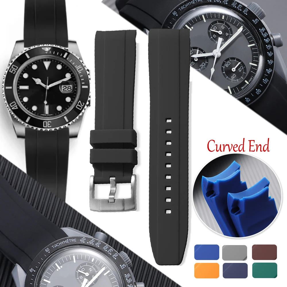 لينة حزام ساعة مطاطي نهاية منحنية 20 مللي متر 22 مللي متر ل Seiko ل رولكس الأخضر المياه شبح سيليكون الرجال الرياضة الفرقة لسوار أوميغا #1