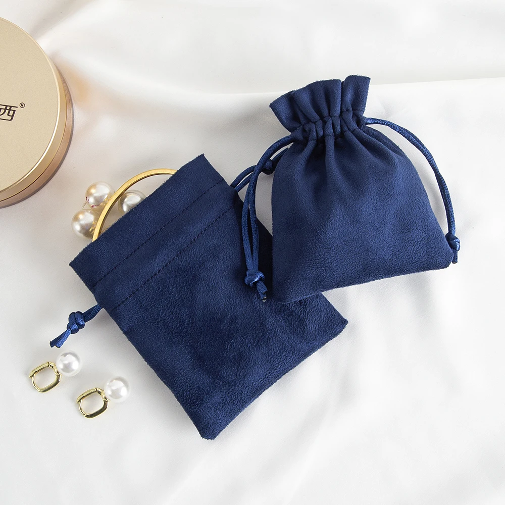 10 teile/los Marineblau Flanell Kordel zug Geschenk Tasche Samt Schmuck Aufbewahrung beutel Hochzeits feier tragbare Geschenk Verpackung Beutel – Detail 3