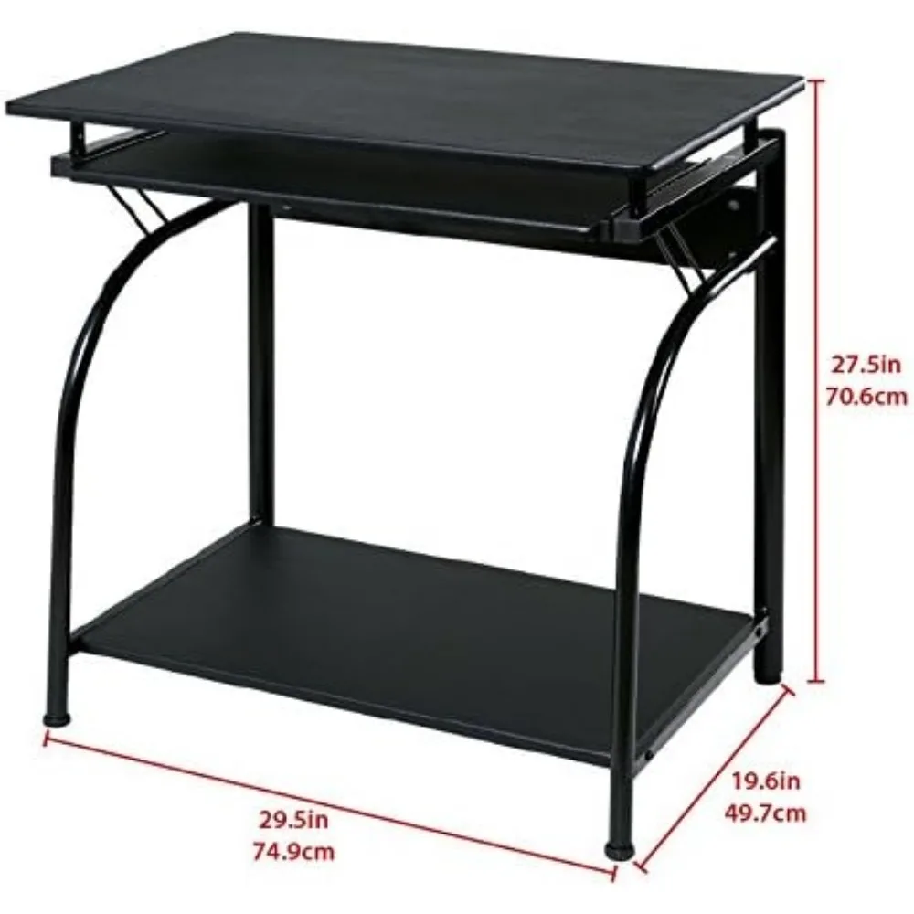 Modern Computer Desk with Keyboard Tray and Shelves, Black Office Desk for Home Workspace