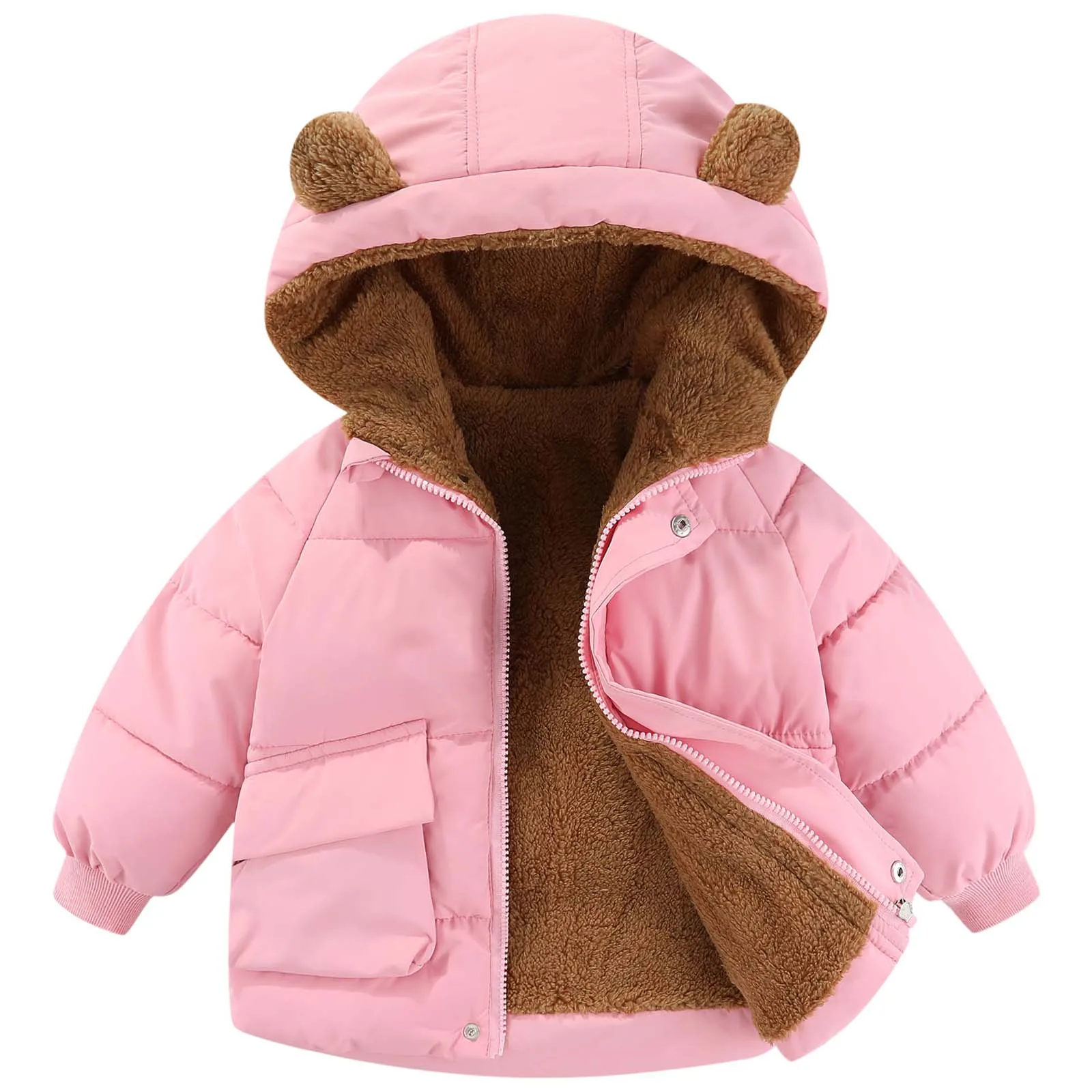 Warm Coats Baby Newborns Boys Girls Cute Ears Jacket Long Sleeve Hooded Thicken Coat Outerwear with Pockets for Causal Wear