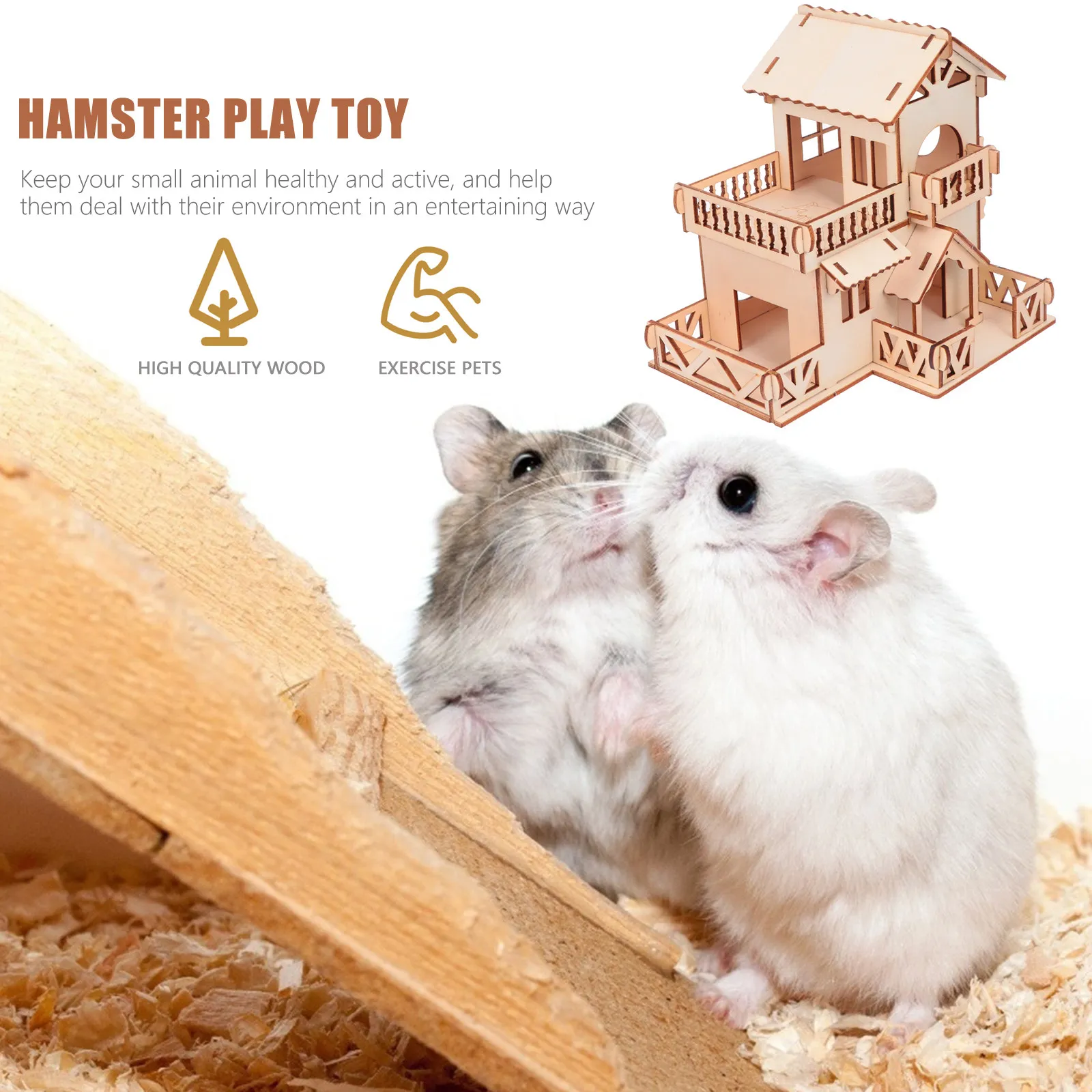 Wooden Hamster House 2-Layer for Dwarf Hamsters, Mice & Small Pets – Healthy Exercise, Exploration & Rest