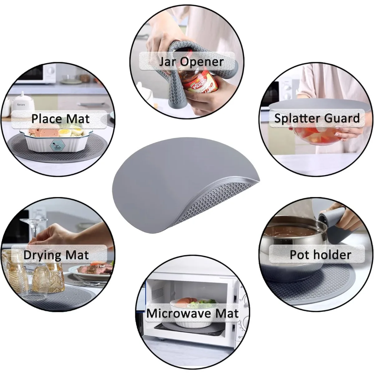 2pcs Silicone Microwave Mat Round 30cm x 30cm Set of 2 Heat Resistant Multifunctional Mat Splatter Guard Hot Pad Pot Holder