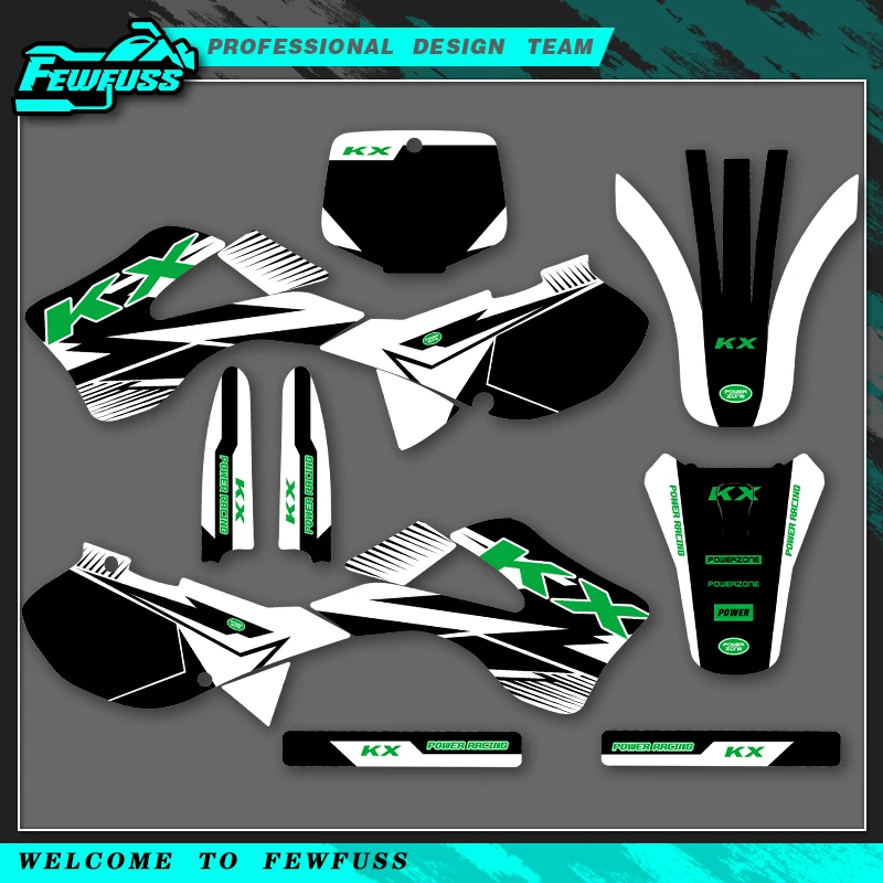

Fewfuss For Kawasaki KX125 KX250 KX 125 250 1999 2000 2001 2002 Full Graphics Decals Stickers Background Number Name Custom