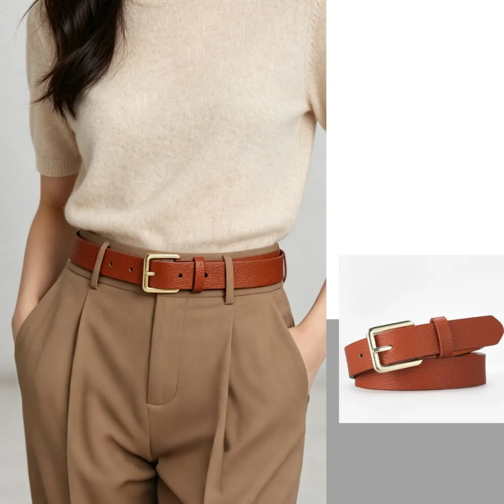 New Women PU Leather Square Pin Buckle Belt Durable Synthetic Shell Material Refined Outline Soft Supple Texture Female Apparel