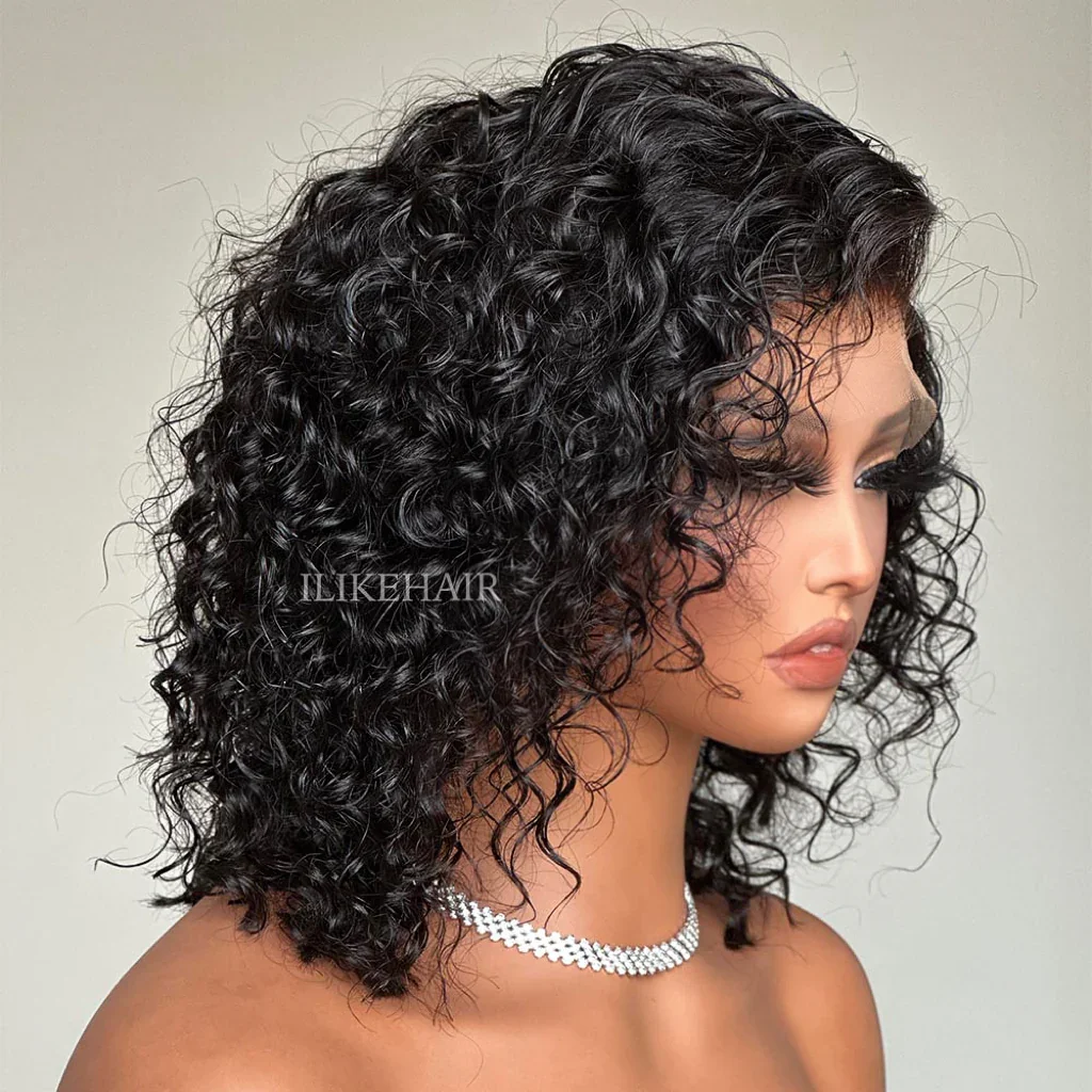 

Stylish Water Wave Texture Short Bob Lace Front Wig Remy Human Hair Pre Plucked Hairline Daily Outdoor Hair Wigs For Girls