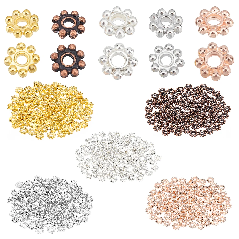 

1box 500 pcs Flower Alloy Bead Spacers with Large Hole for Jewelry Making 5 Mixed colors 5x1.5mm Hole: 1mm
