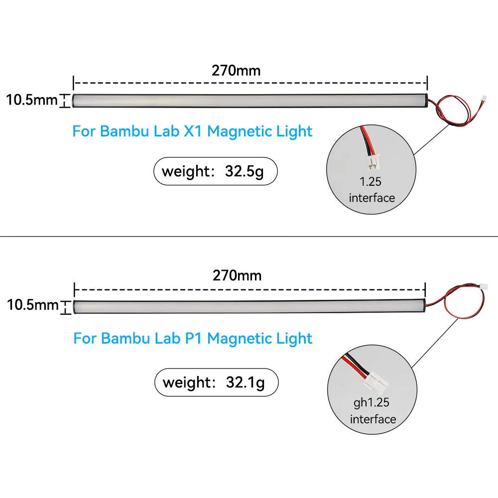 LED Light Kit 5V 270mm Lighting Strip For Bambu Lab P1s P1P X1 X1C 3D Printer Magnetic LED Lights Lamp For Bmabulabs 3D Printer