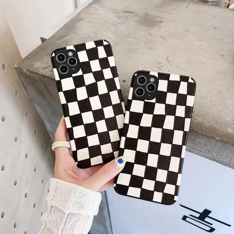 White Black Block Phone Case Cover for IPhone 11 12 13 14 15 16 Pro Max Shockproof Case for IPhone 16 Pro Max