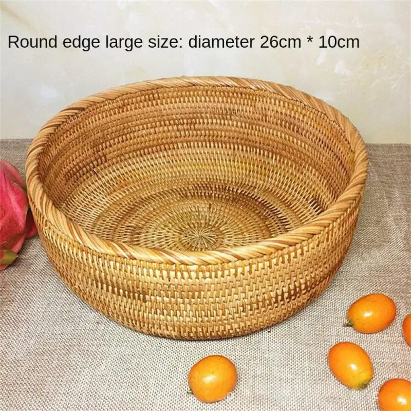 Handwoven Rectangular Rattan Wicker Basket Fruit Tea Snack Bread Picnic Cosmetic Storage Box Kitchen Supplies Household Tools