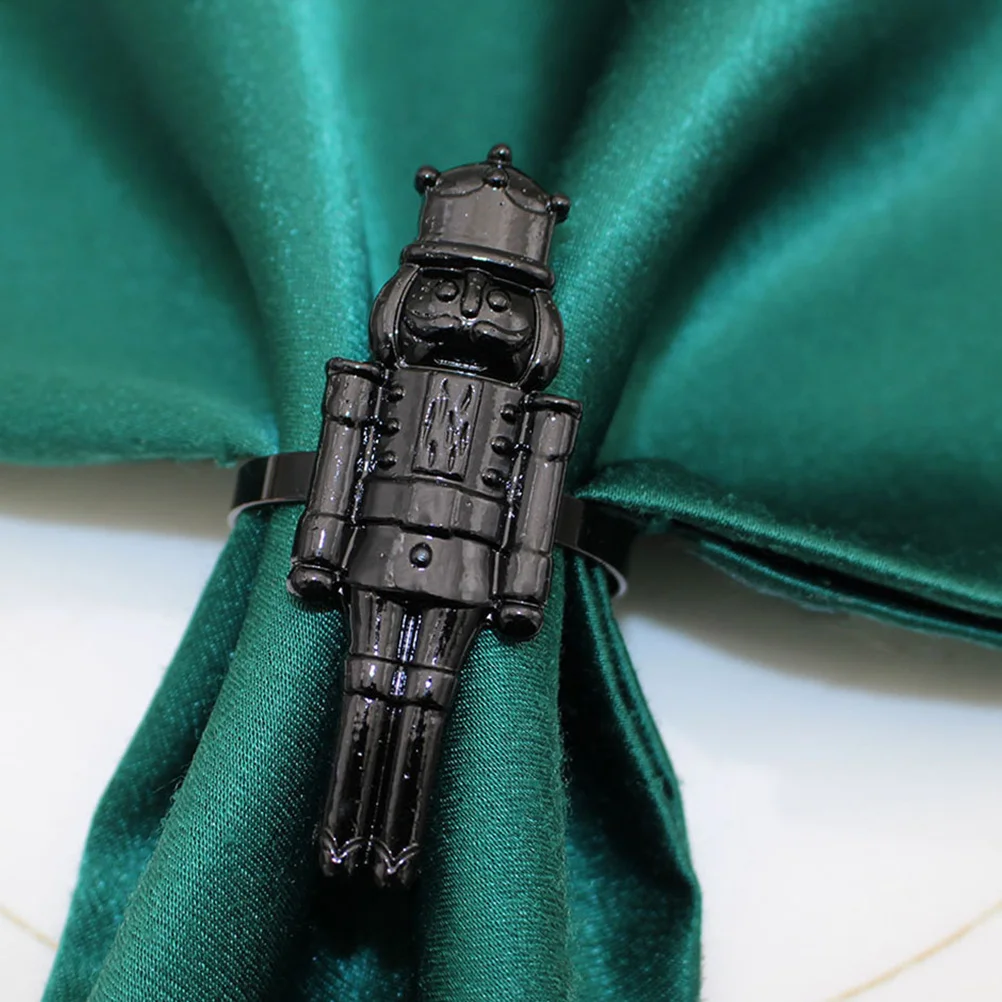 

6Pcs Christmas Napkin Buckles Nutcracker Shape Metal Napkin Rings Elegant Table Decoration Reusable Banquet Holders