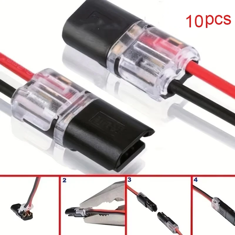10pcs 2 Pin 2 Way Universal Compact Wire Terminals, No Wire-Stripping Required, Toolless Spring Wire Connectors, Quick Splice