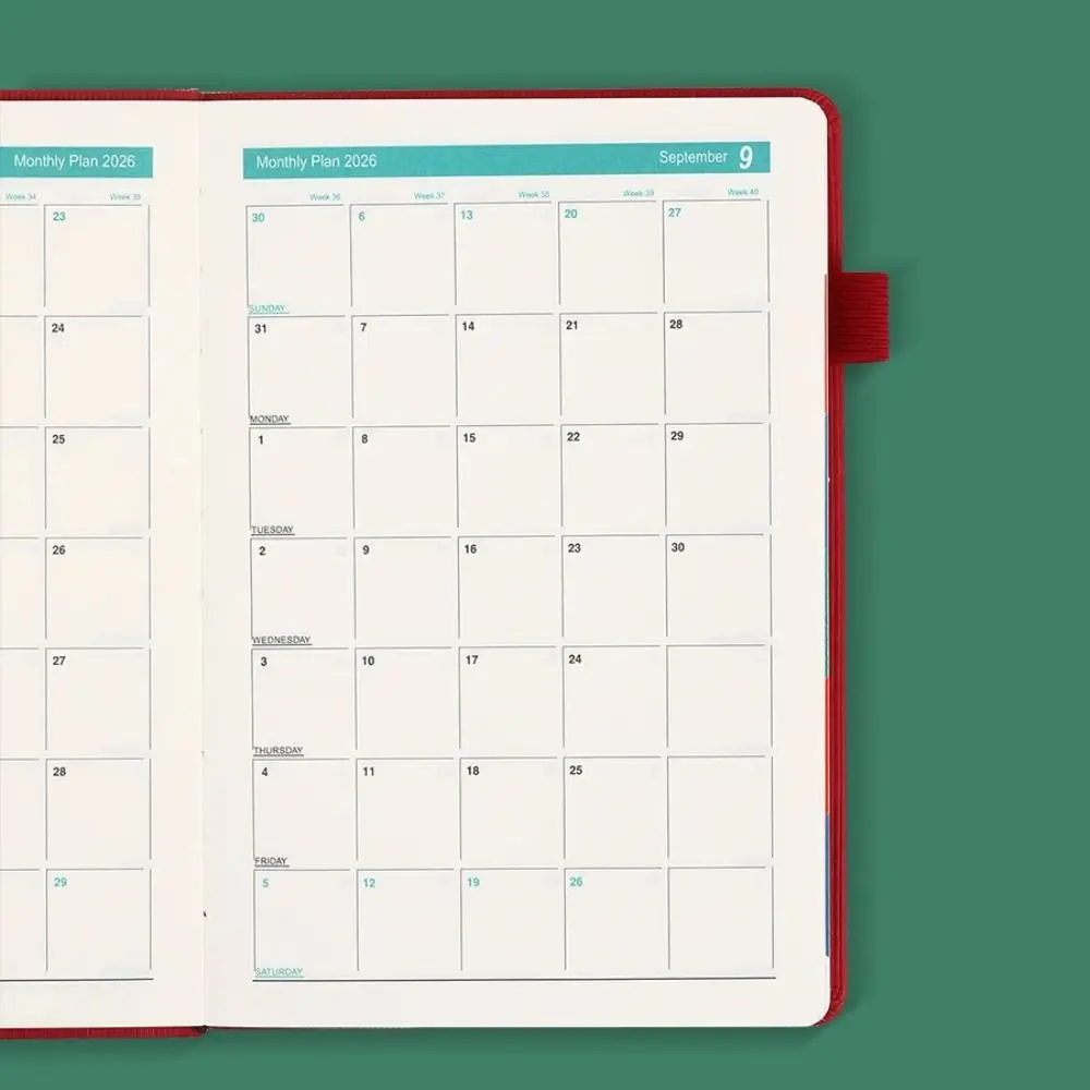 English 2026 Schedule Planner Notepad Textured PU Wear-resistant To-do List Notebook 12 Months Bookmark