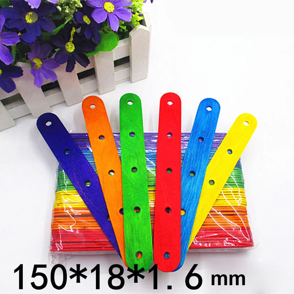 50pcs Colored Popsicle Sticks Natural Wood Craft Sticks Sticks Jumbo Lollipop Sticks with Holes for Hand Craft Projects