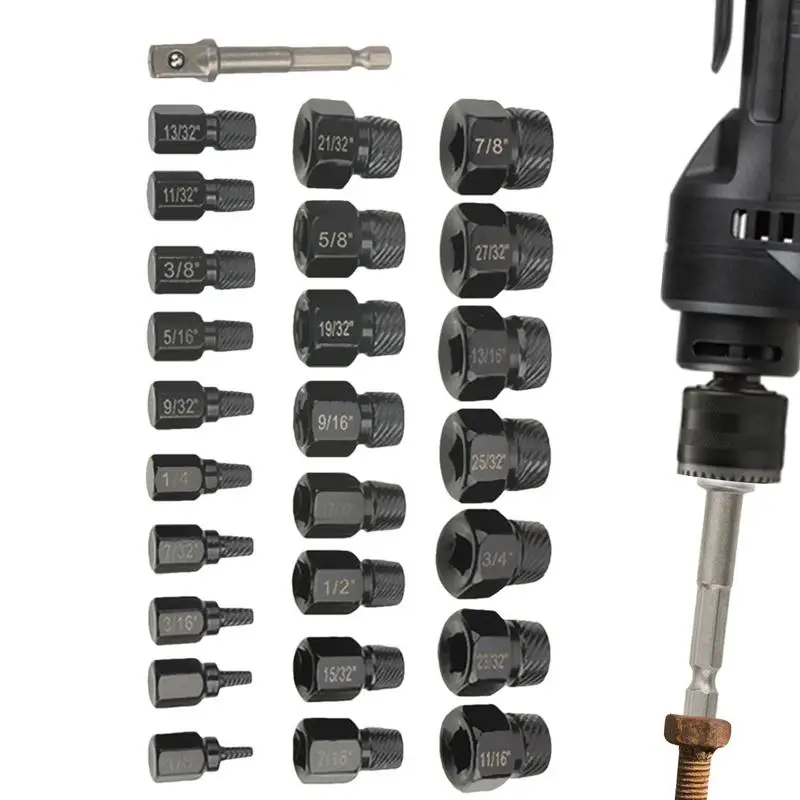 Multi-Spline Easy Out Bolt Extractor 26pcs Stripped Bolt Remover Tap Extractors Sturdy Build Heavy-Duty Performance For