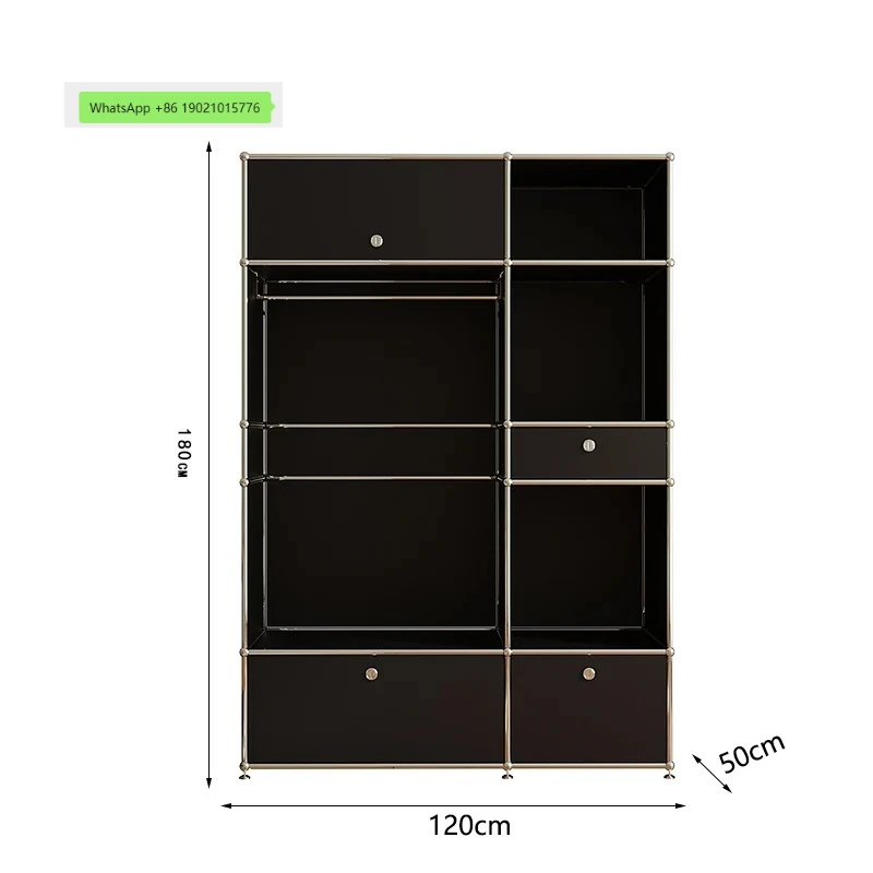 CL medieval module wardrobe bedroom household small apartment stainless steel simple storage hanging clothes light luxury open