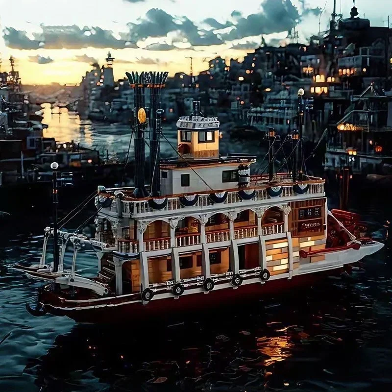 2025 New MOC Steam Transport Cruise Model Assembly Building Blocks Ship Toys Boys and Girls Christmas Gifts