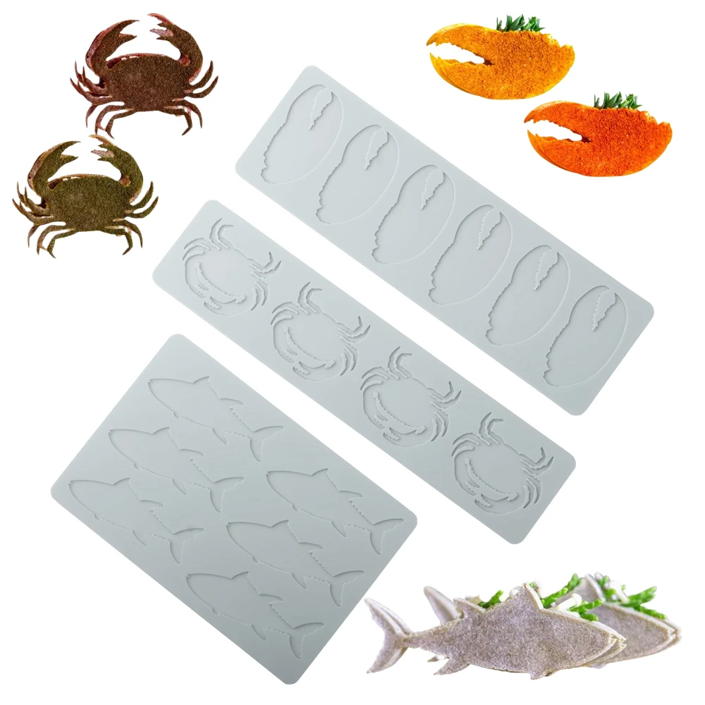 Crab Fish Crab Claws Fish Bone or Leaf Design Chocolate Chips Mold Silicone Lace Mat Dessert Decoration Sugar Craft Silicone Pad