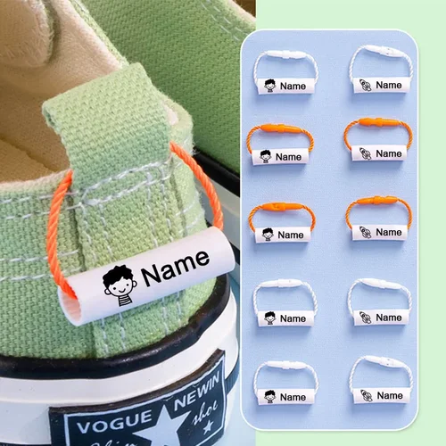 20 piezas colgante de anillo con nombre personalizado, zapatos de bebé, bolso escolar, taza, etiqueta de nombre para ropa, etiqueta colgante impermeable, cuerda, círculo de nombre de bebé para niños