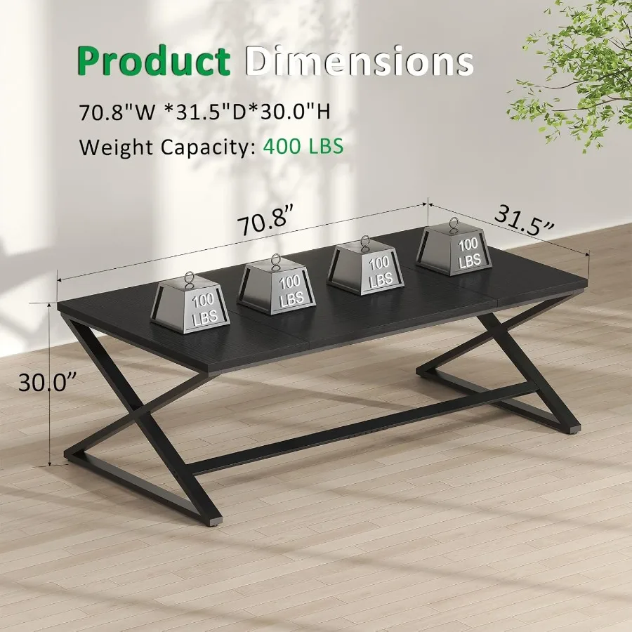 مكتب كمبيوتر أسود كبير 70.8 مكتب كتابة طويل للمنزل والمكتب مكتب دراسة تنفيذي حديث وبسيط لشخصين من الخشب