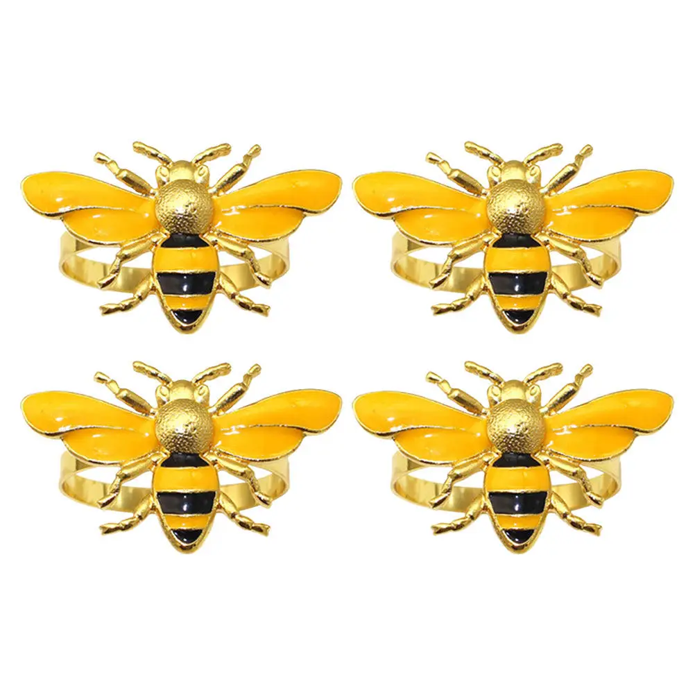 4Pcs Bumblebee Napkin Rings Yellow Cute Bee Napkin Holders for Spring Summer Weddings Birthday Shower Table Decor