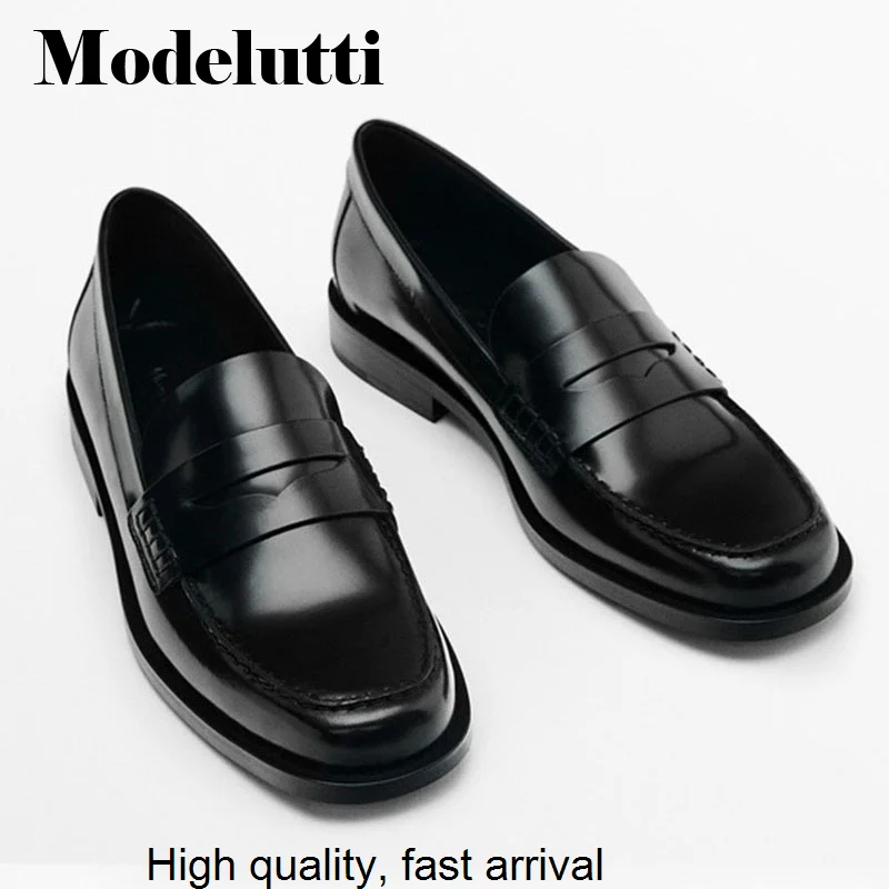 

New Autumn 2023 Fashion Genuine Leather Round Head Flats Basic Loafer Shoes Solid Simple Casual Versatile Shoes Women