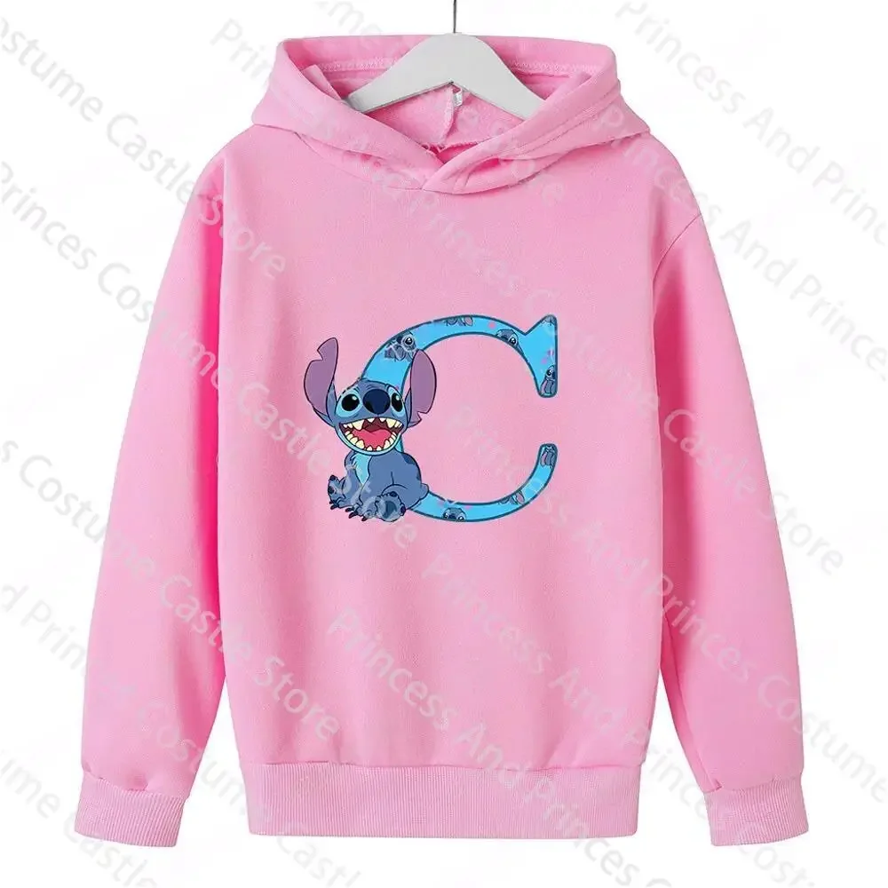 Children Hoodies Stitch Letter ABCD Kawaii Fashion Pullover Sweatshirt Anime Manga Cartoons Girls Boy Kids Casual Clothes Tops