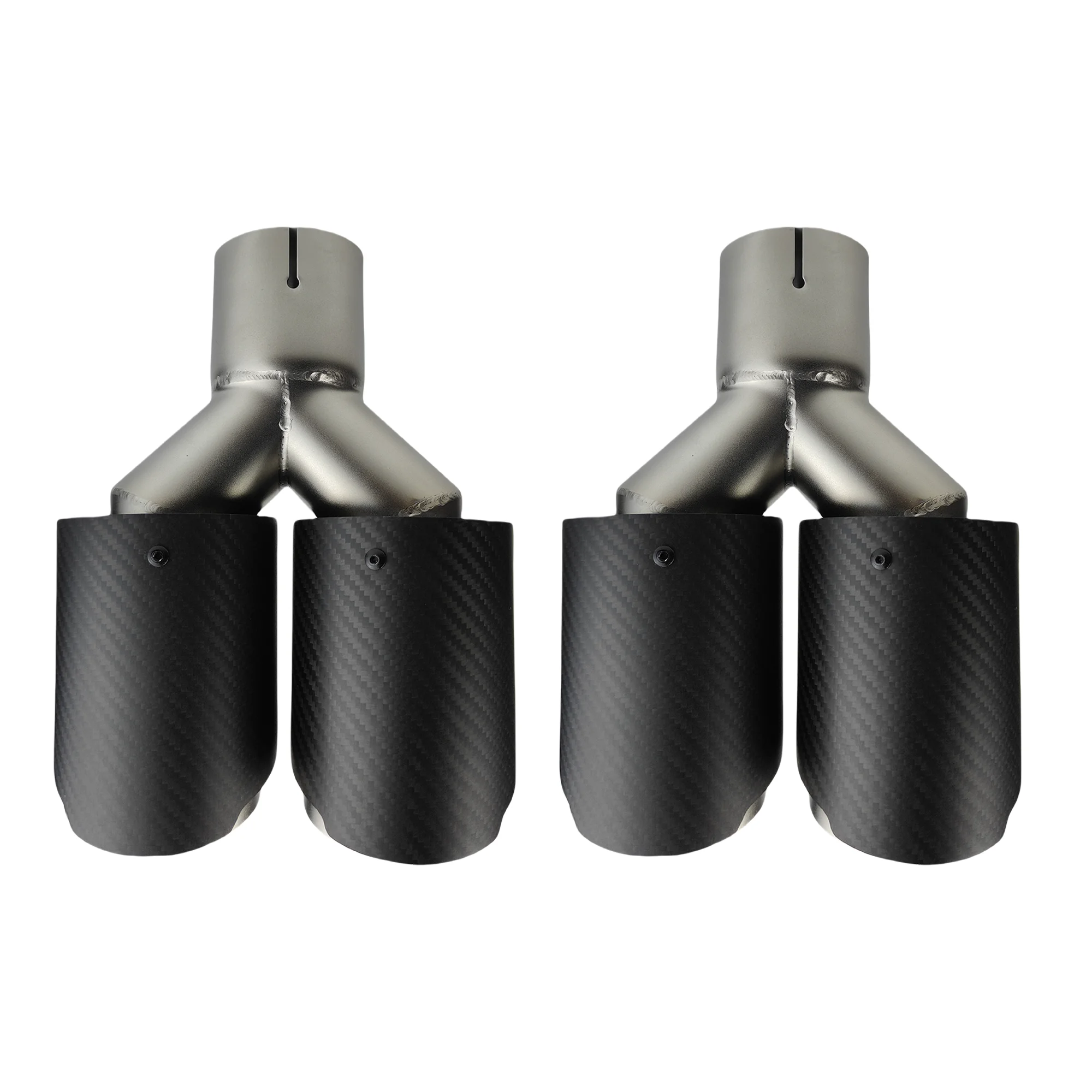 1 Pcs Car Carbon Fibre Tail Throat Silencer Same Length  Y-Shaped Double Out Sand Blast Twill Matte Exhaust Muffler Tip