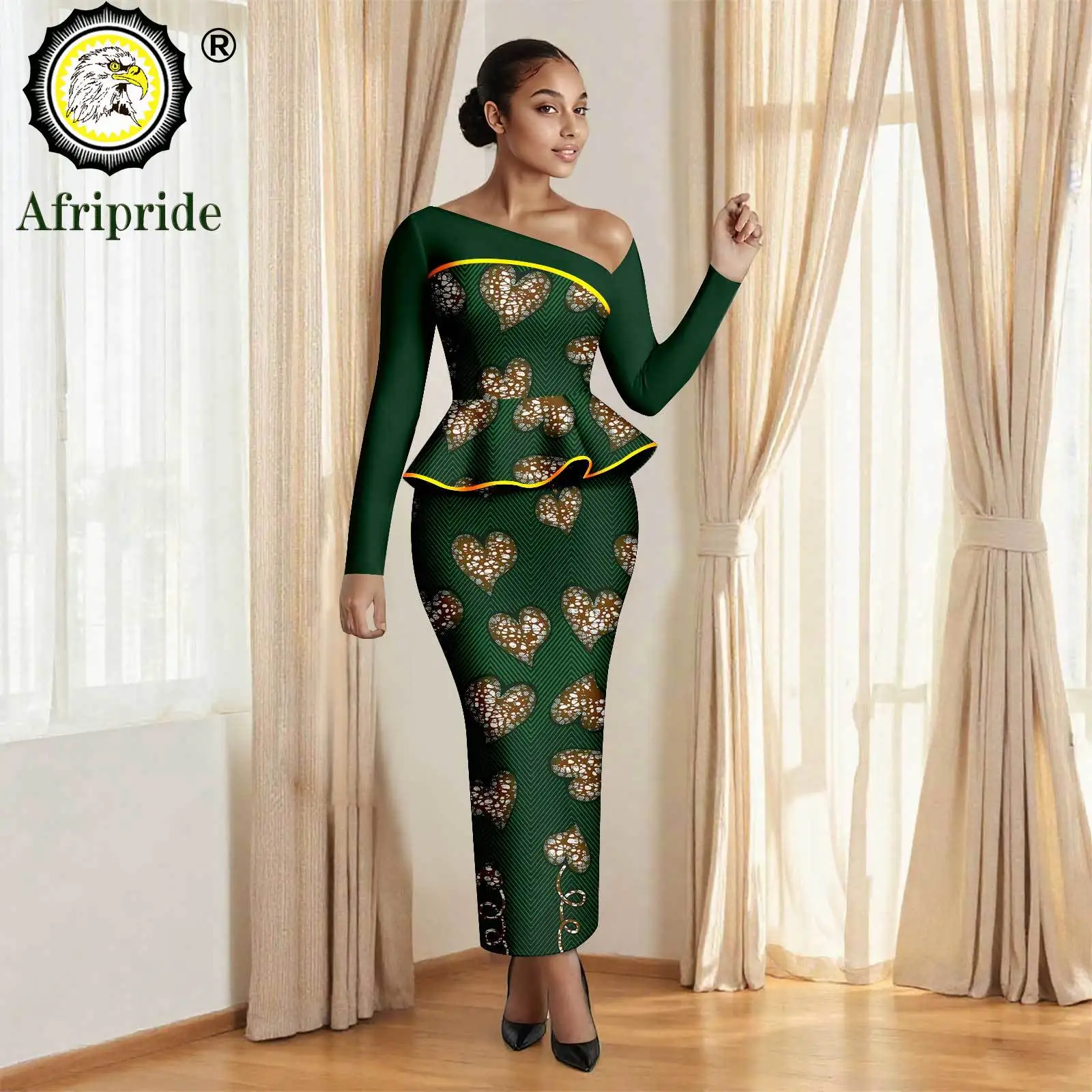 

African Clothes for Women Off Shoulder Embroidery Shirt and High Waist Skirts 2 Piece Set Print Outfit Elegant Slim Fit 2526073
