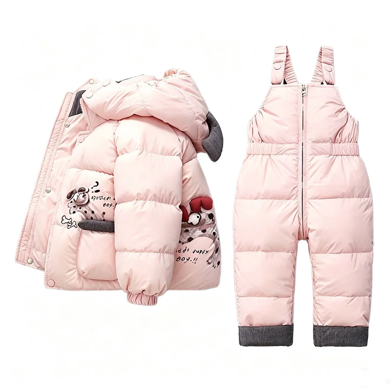 Cartoon Winter Children Set Warm Suit Hooded Baby Boys Girls Snowsuit Down Coat and Jumpsuit Kids Clothes Overalls 1-4 Years