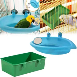 Bird Bath Box Mirror Bird Bath Hanging Plastic Bathtub Bird Food Tray Bird Cage Accessories Parrot Shower Supplies Parrot Feeder