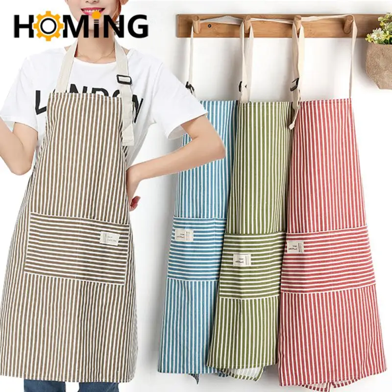 1 buah celemek Fashion dapur Anti kotor motif bunga kanvas katun celemek memasak wanita pria dewasa pinggang tipis bersirkulasi tanpa lengan