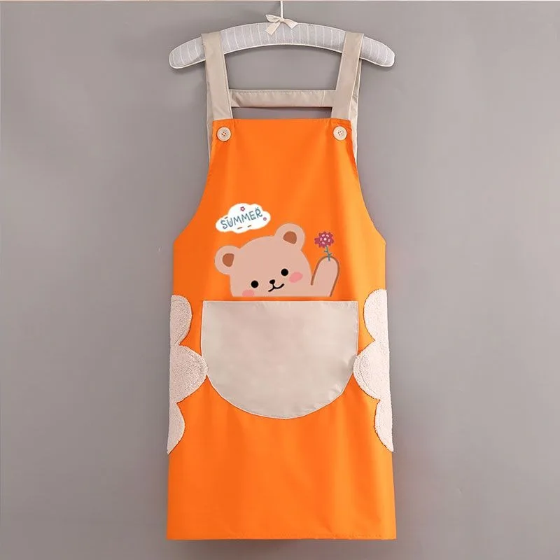 Little Bear Cute Kitchen Household Adult Antifouling Apron Sleeveless Waterproof Cartoon Printed Women Aprons Cleaning Accessory