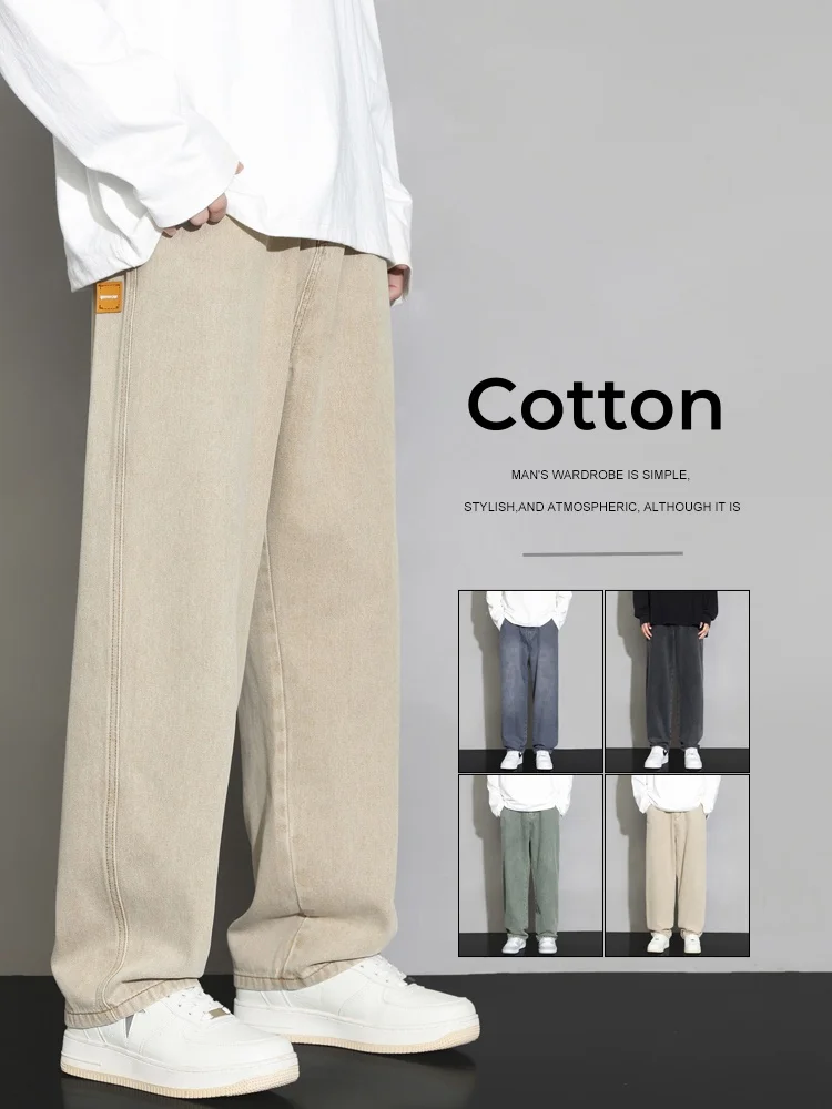 

2024 Autumn Winter New Retro Fashion Men's Jeans Y2K Washed Trendy Baggy Straight Casual Cotton Trousers for Men Streetwear