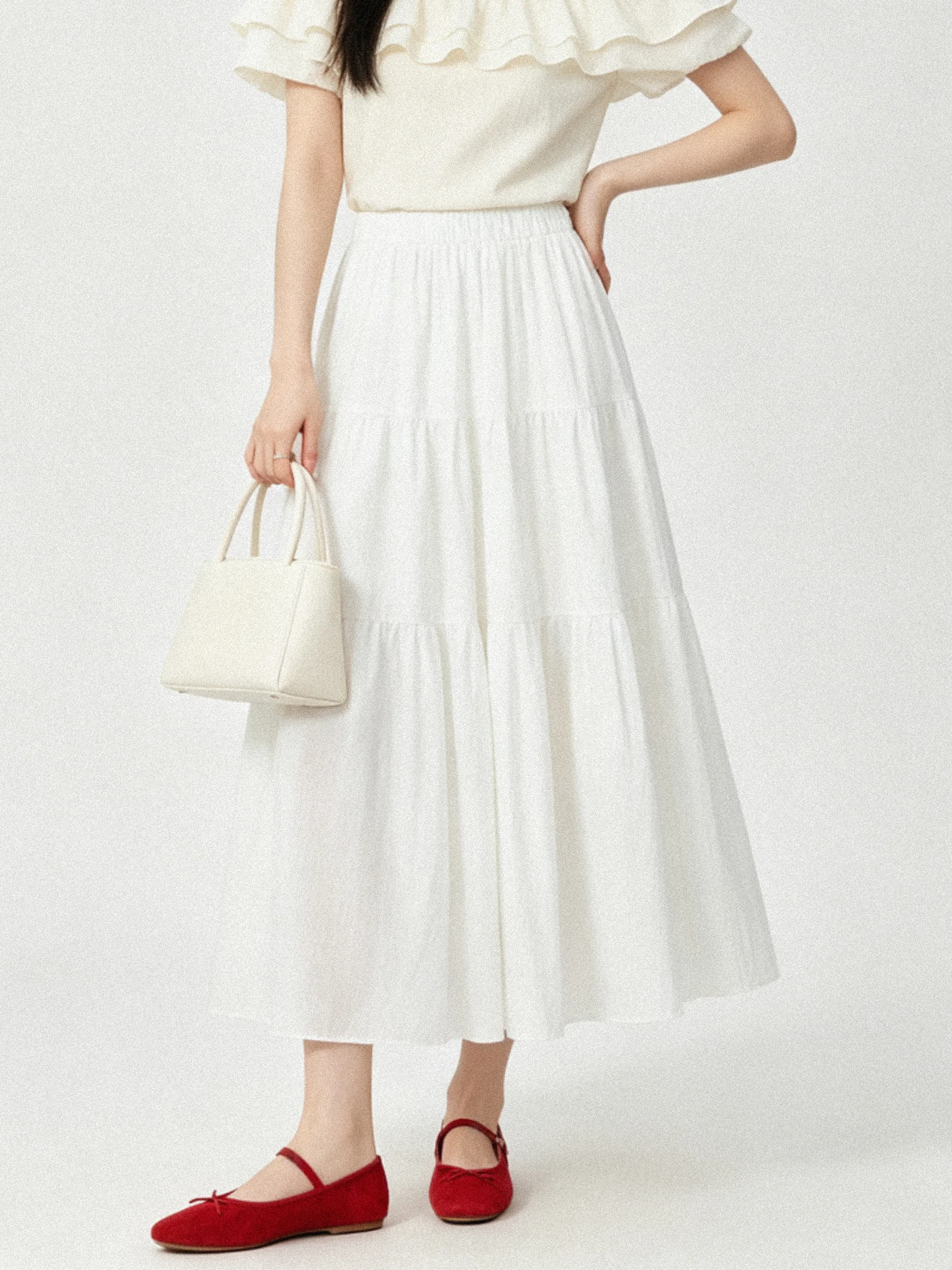 White Loose High Waist A-Line Midi Skirt Korean Style Gentle Summer Women's Skirt Breathable Comfortable Skin-Friendly