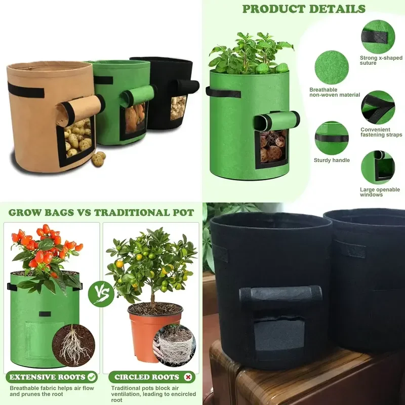 Potato Planting Bag with Observation Window and Handle Reusable Fabric Grow Bag for Sweet Potato Carrot Customizable Size