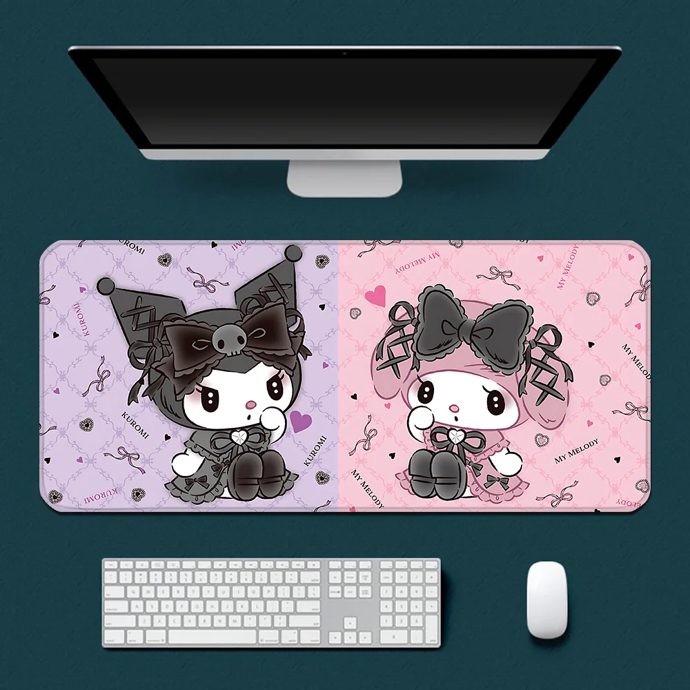 Imagem -06 - Kuromi Mousepad Bonito dos Desenhos Animados Impressão hd Gamers de Computador Borda de Bloqueio Mouse Pad Antiderrapante Xxl 90x40cm pc Desk