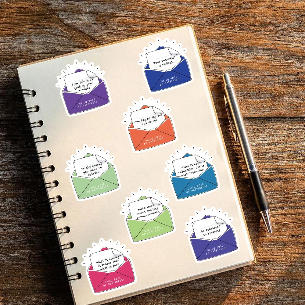 50PCS Daily Dose Of Happiness Sticker Notebook Graffiti Case PET Laptop Luggage Phone Paper Refrigerator DIY Creative Stickers ﻿