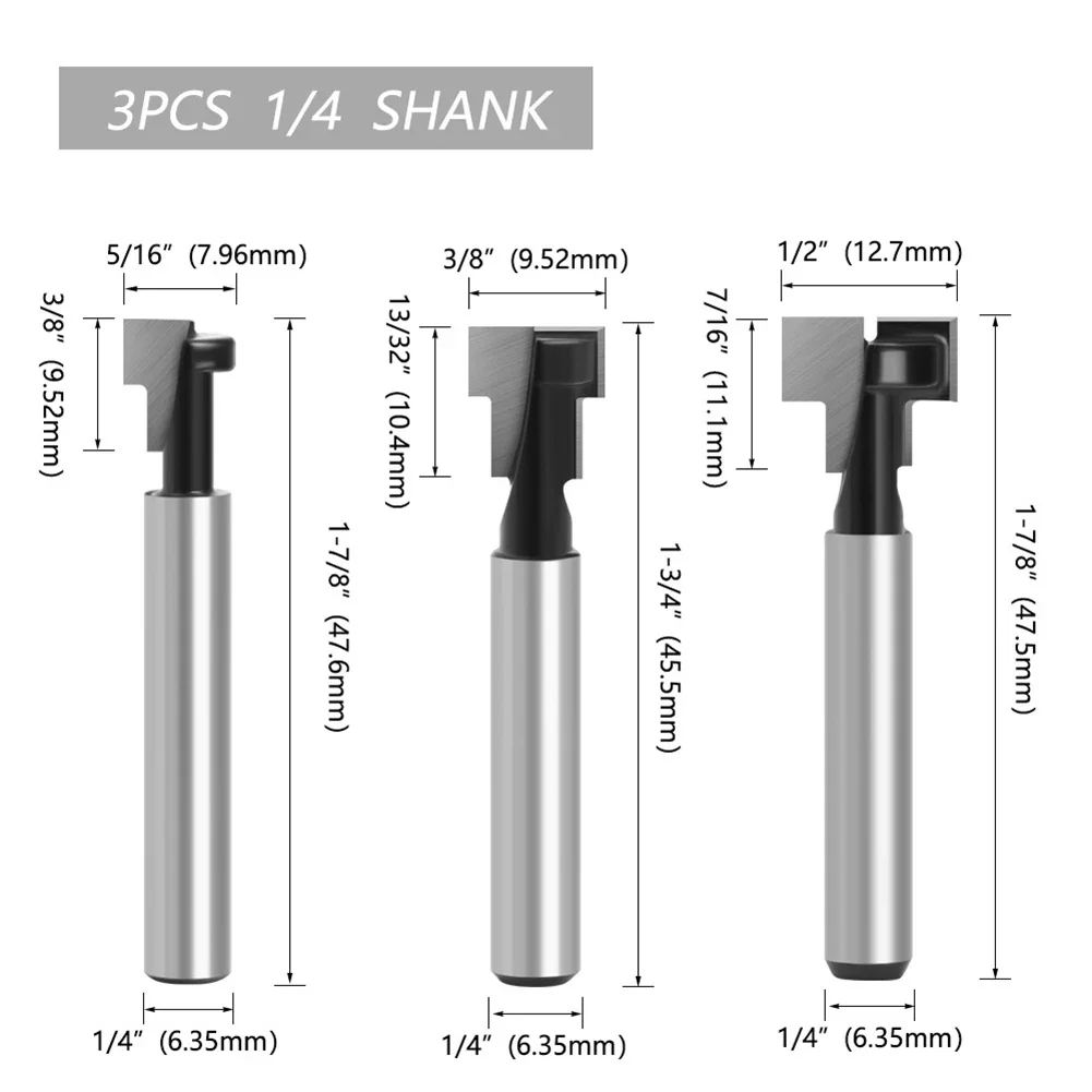 3pcs Router Bits Keyhole Router Bit Solid Wood Cutting Ultra-sharp Blades Chipboard Cutting Heat Resistant Coating