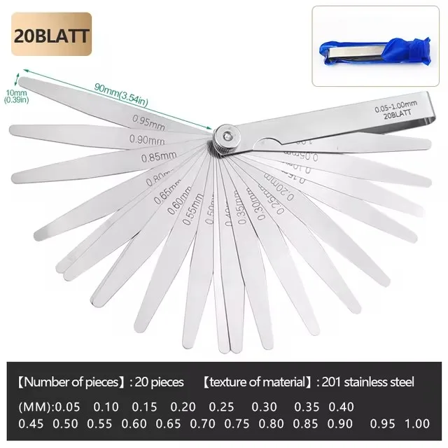 1Pcs10-32 Blades Voelermaat Metrische Gap Filler Gauge 0.01-1mm Rvs Hoge Precisie Diktemeter meetinstrument