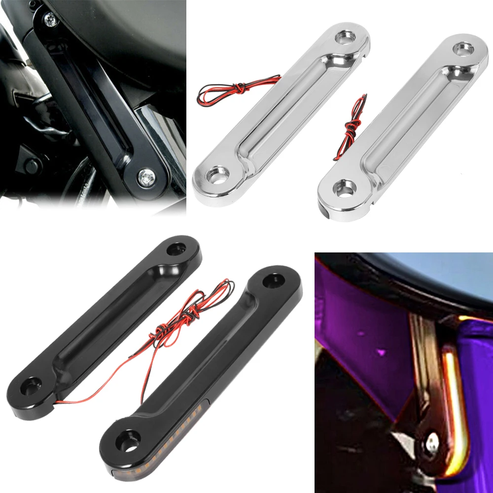 

CNC Motorcycle Front LED Flush Fork Turn Signals Light Brackets For Harley Touring Road King Electra Street Glide CVO 1998-2021