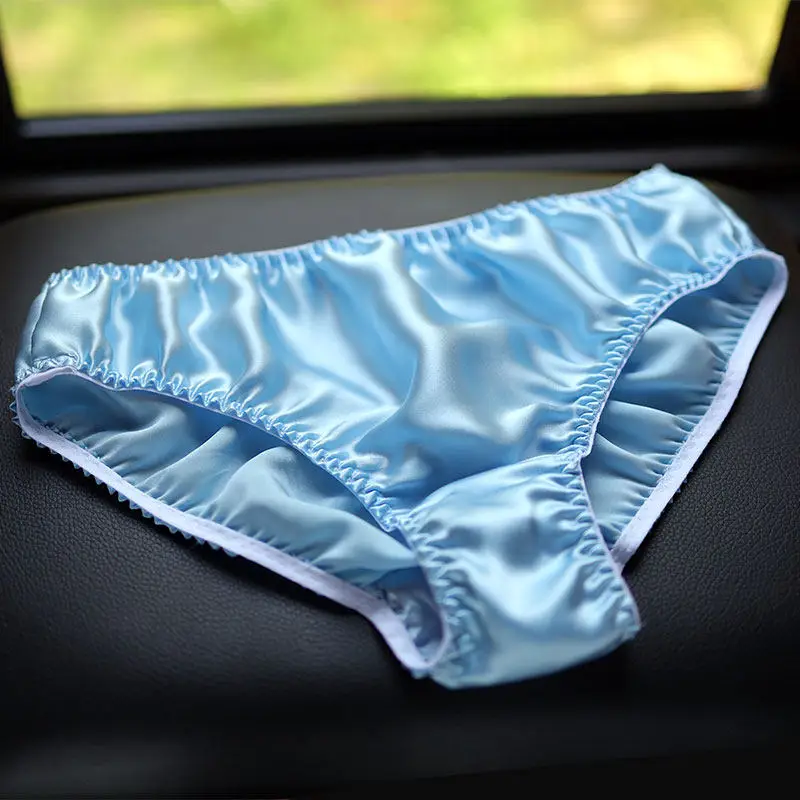

100% Silk Shiny Girls Briefs Sport Womens Panties Glossy Sexy Underwear Mid Waist Swimsuit Silky Female Lingerie Трусы Женские