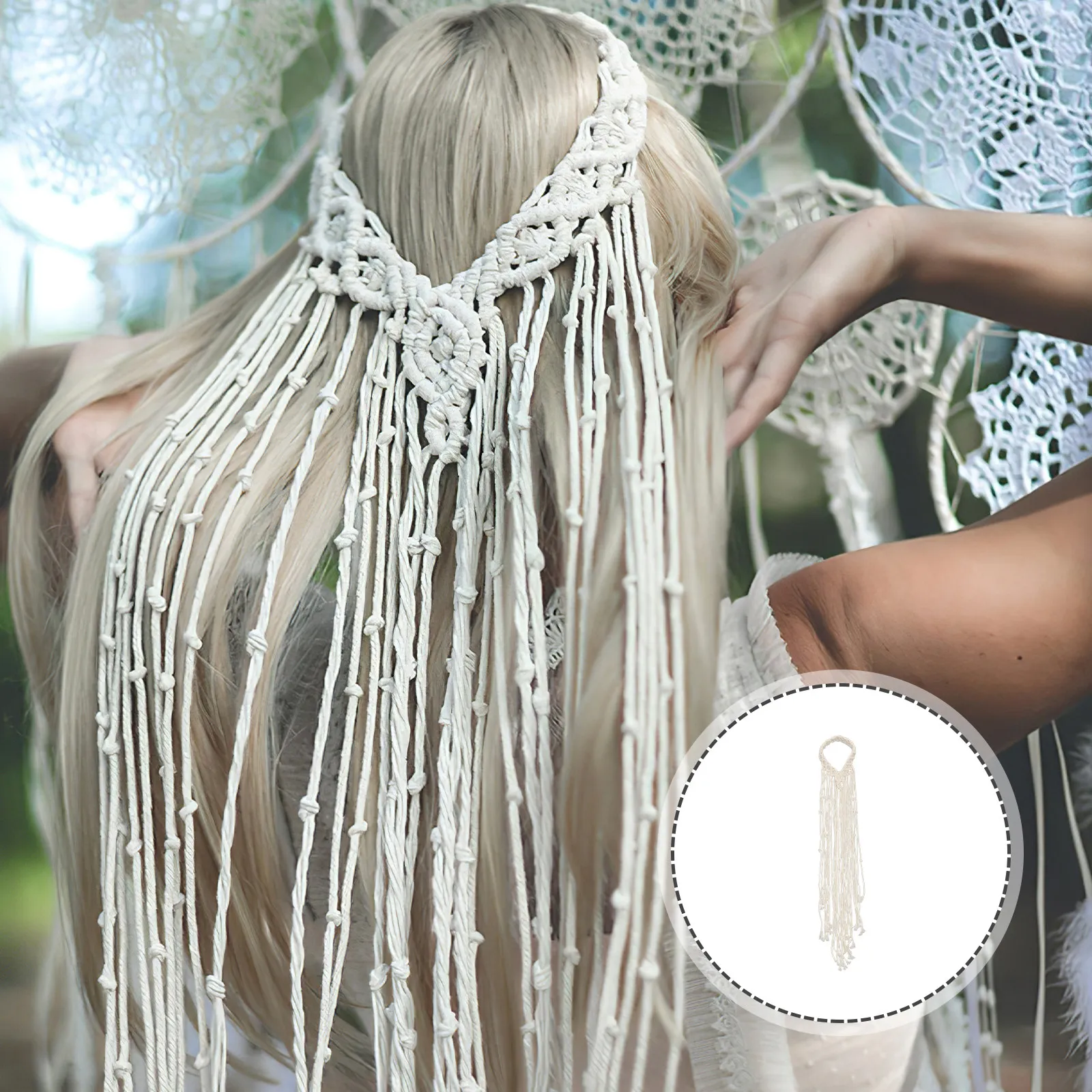 

Macrame Headband Wedding Bridal Hair Accessory Bohemian Handmade Chic Lightweight One Size Fits Most for Bridesmaids Bride Photo