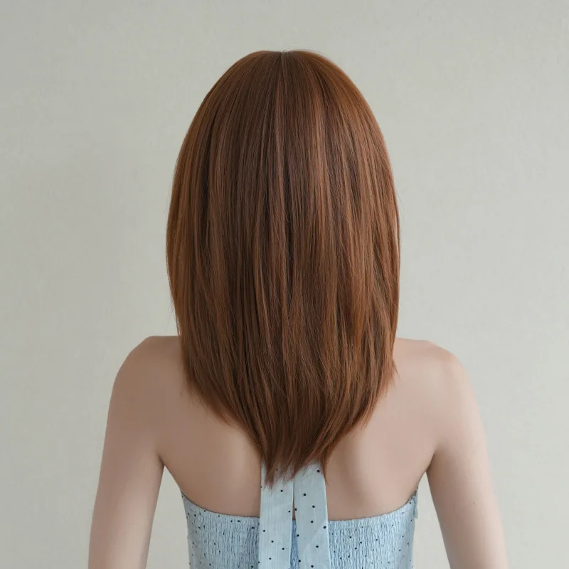 شعر مستعار طويل مستقيم بني برتقالي، كوسبلاي وارتداء يومي، مسامي وصديق للبشرة #5