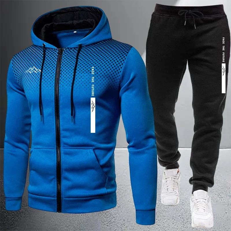 Hot Sales Men's Jacket Tracksuit Casual Zip Hooded Dot Sweatshirts Coat Outdoors Sports Clothes Autumn Winter Single Tops Pants view 5