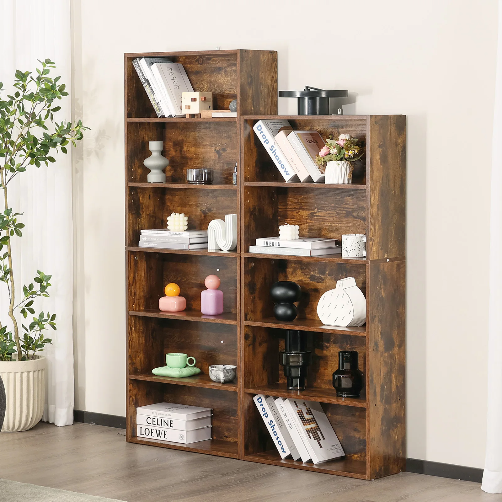 Pop 6 Tier Wooden Shelf Bookcase 63 Inch Tall Floor Standing Open Bookshelf For Living Room And Home Office Personalized Storage