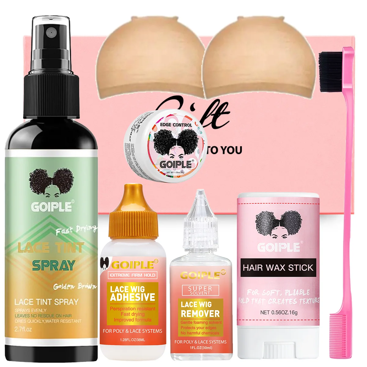 

Lace Wig Coloring Spray Kit, Waterproof Strong Adhesive & Liquid Remover, Smooth Hair Wax Stick, Edge Hair Gel with Accessories