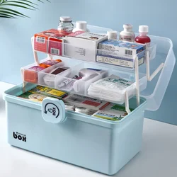 Folding Medicine Chest Storage Storage Box Plastic Tier Medicine Boxes First Aid Kit Drawer Sundries Organizer Large Capacity